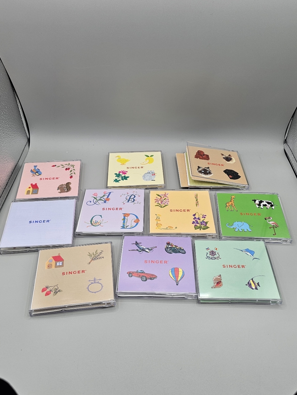 Singer Embroidery Card XL-1000 Quantum Lot Of 10 Animals Country Floral Letters